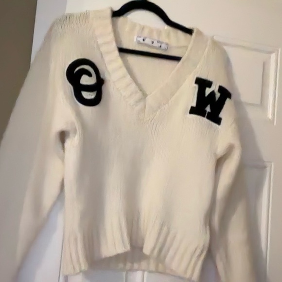Off-White Cream Sweater with Black Lettering (OW) - Picture 2 of 7